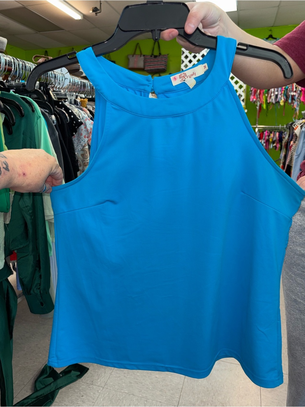 Aryeh Bright Blue Sleeveless Halter Tank Top